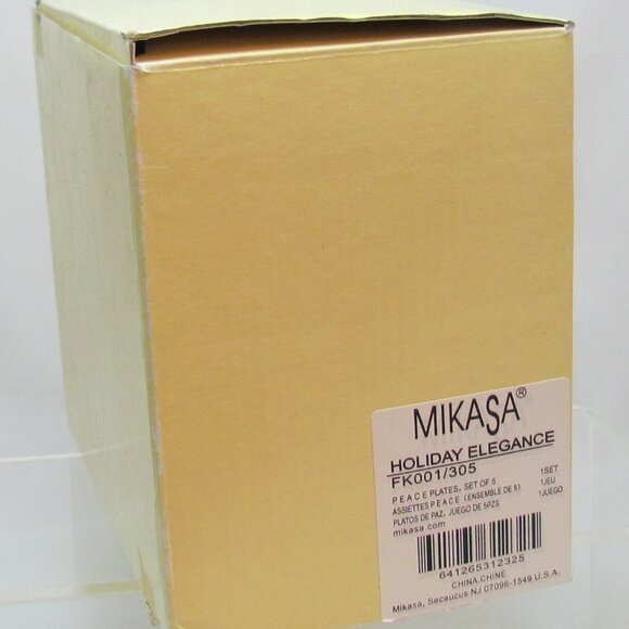 BOX Set 5 Mikasa PEACE PLATES Gold Trim PORCELAIN Holiday Elegance SNACK TRAY - Picture 4 of 8